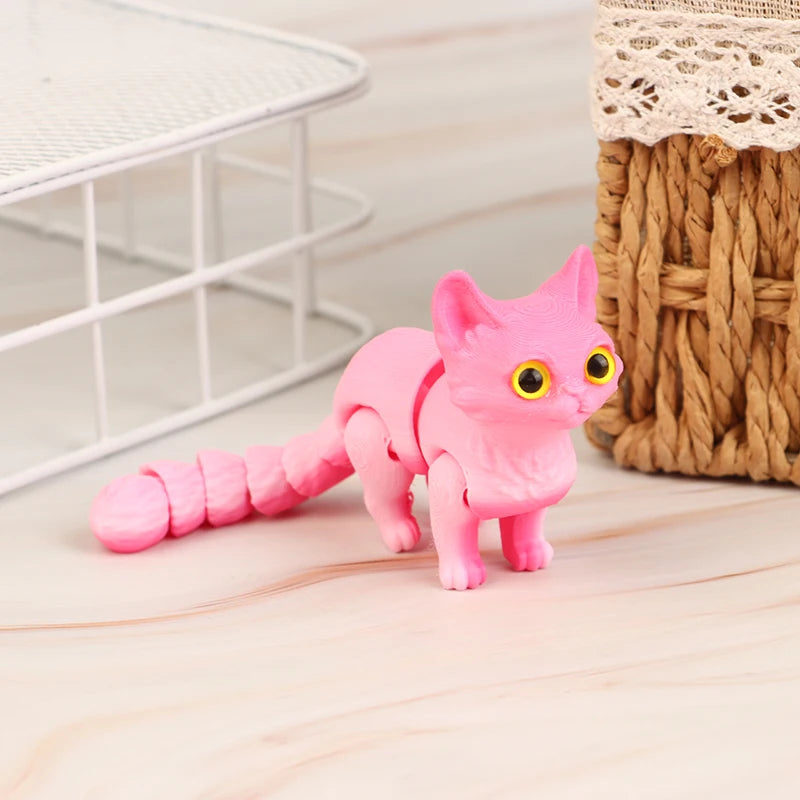 High Quality 1 Piece 3D Printed Cute Kitten With Movable Tail Joint Children's Gift Toy Model Car Ornament