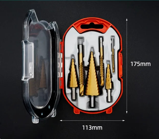 HSS Straight Fluted Pagoda Step Drill 3Pcs  5Pcs 6Pcs Cloth Bag Hex Shank Reamer Bit Set Titanium Coated Wood Metal Hole