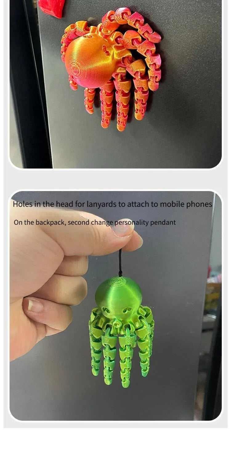 12cm 3D Printed Octopus Figurine with Flexible Joints for Home Office Desk Decoration Ocean Animal Table Ornament Ideal Gift Toy