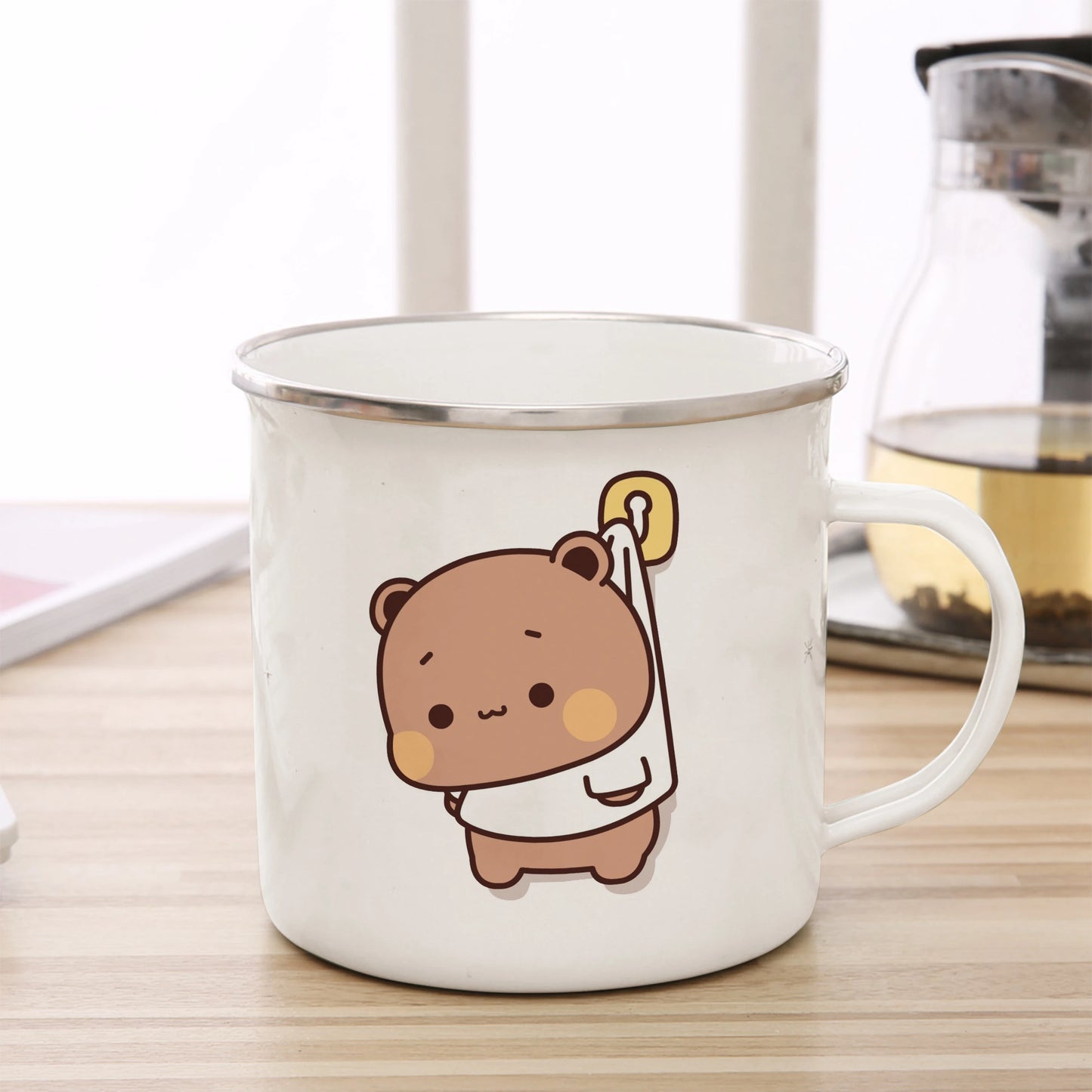 Cartoon Milk Mocha Bear Boob and Doodle Enamel Cup Coffee Tea Cup Cute Animal Breakfast Dessert 11oz Milk Water Cup Couple Gift