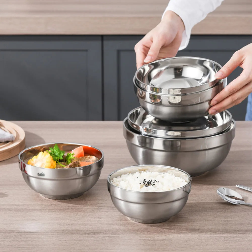 Stainless Steel Bowl Double Layer Thickening Bowl For Family Kitchens Outdoor Picnics Salad Bowl Deep Dish Tableware