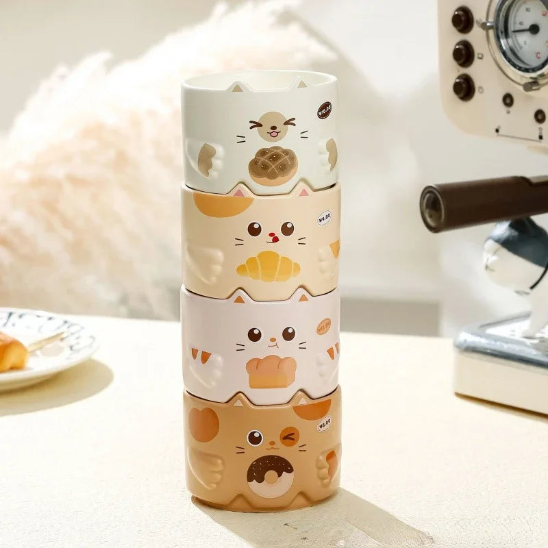 Creative Ceramic Cat Mug Cartoon Stacked Pair Cup High Temperature Resistant Household Children's Drinking Coffee Cup