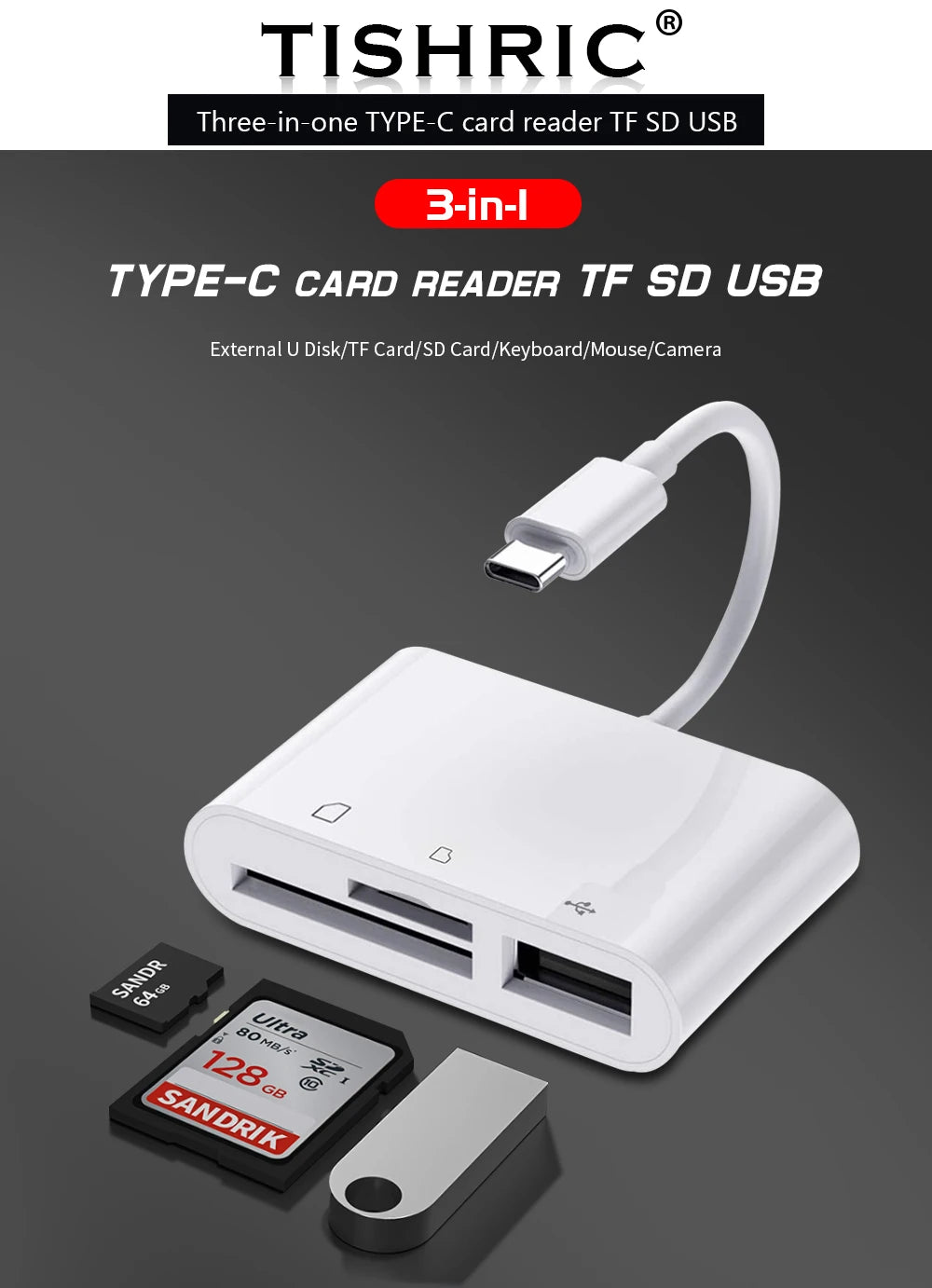 TISHRIC Micro USB Type C Adapter USB TF SD Card Reader USB-C Memory Card Adapter For Macbook Samsung Huawei XiaoMi Laptop Phone