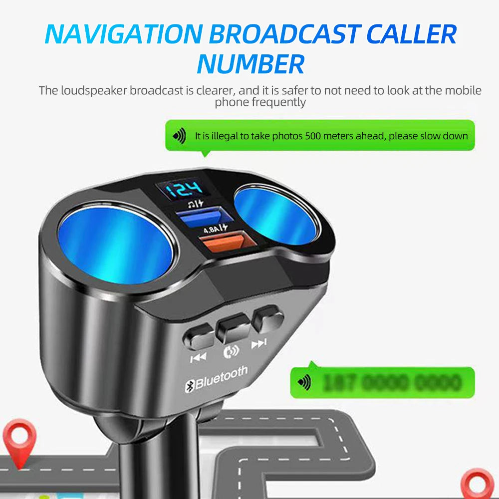 Car Cigarette Lighter Splitter Charger Dual USB QC 3.0 Quick Charge 12V Auto FM Transmitters Bluetooth Hands-free Call Sockets