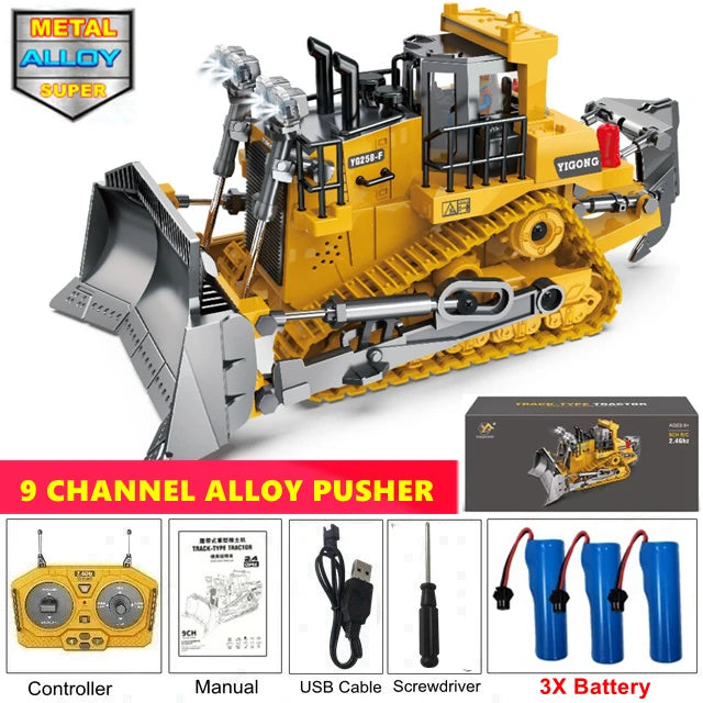 4WD Remote Control Excavator 4x4 Alloy Dump Truck Bulldozer Radio Model RC Car Construction Vehicle Toy Children Kids Gifts