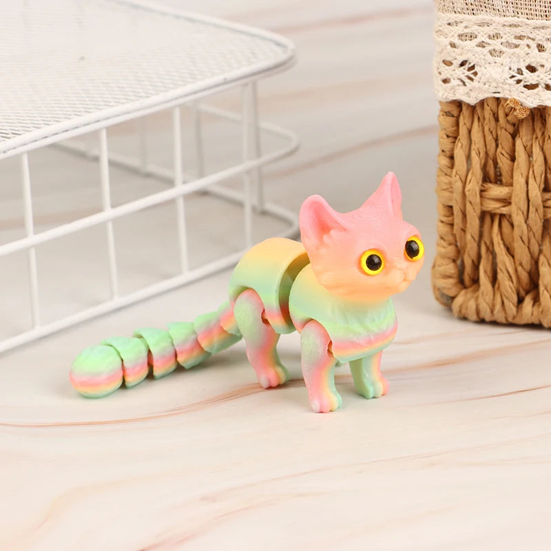 High Quality 1 Piece 3D Printed Cute Kitten With Movable Tail Joint Children's Gift Toy Model Car Ornament