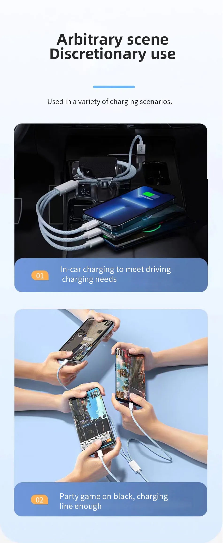 66W 3 In 1 Fast Charging Cable 6A Micro USB Type C Data Cable For Xiaomi Super Fast Charger Nylon Braid Cable 1.2M/2M/3M