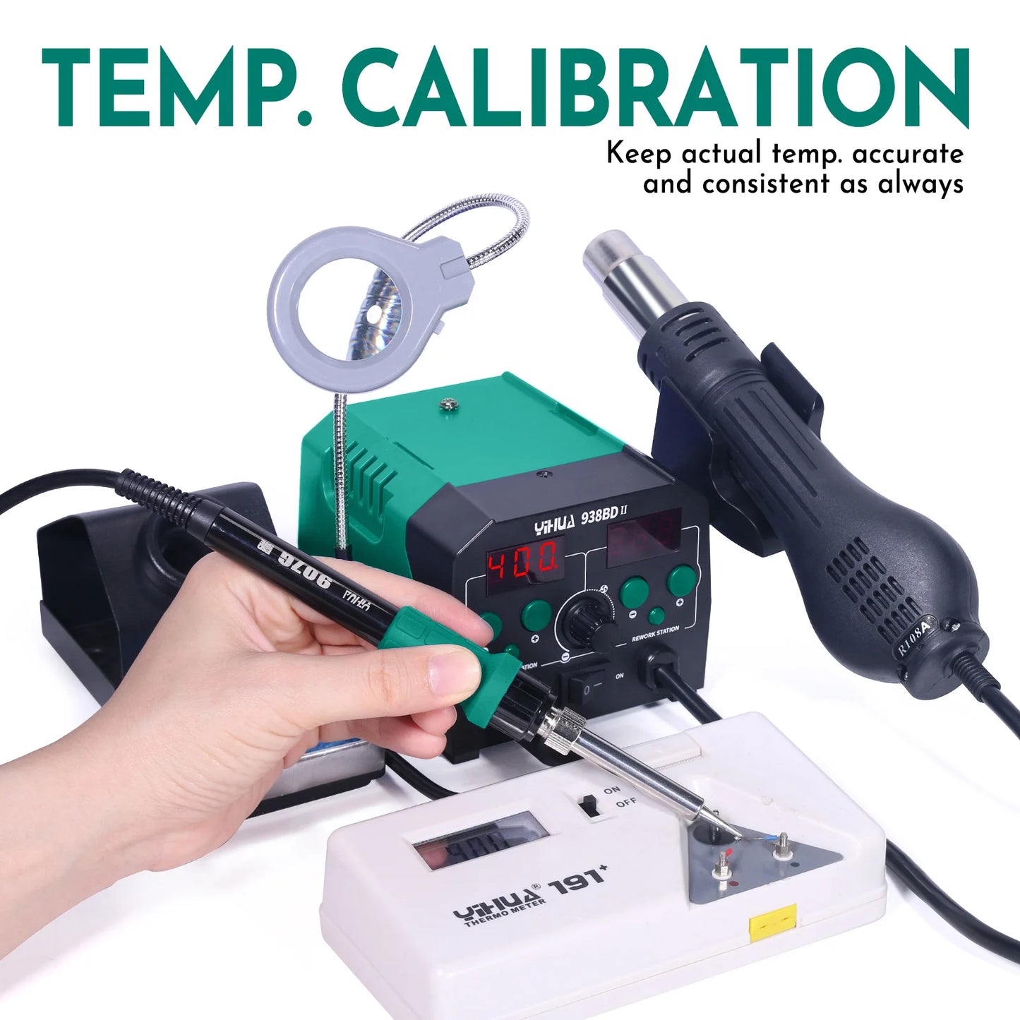 YIHUA 938BD-II 740W Hot Air Gun BGA Rework Station SMD Soldering Iron Desoldering Station LED Lamp Digtal Display Welding Tool
