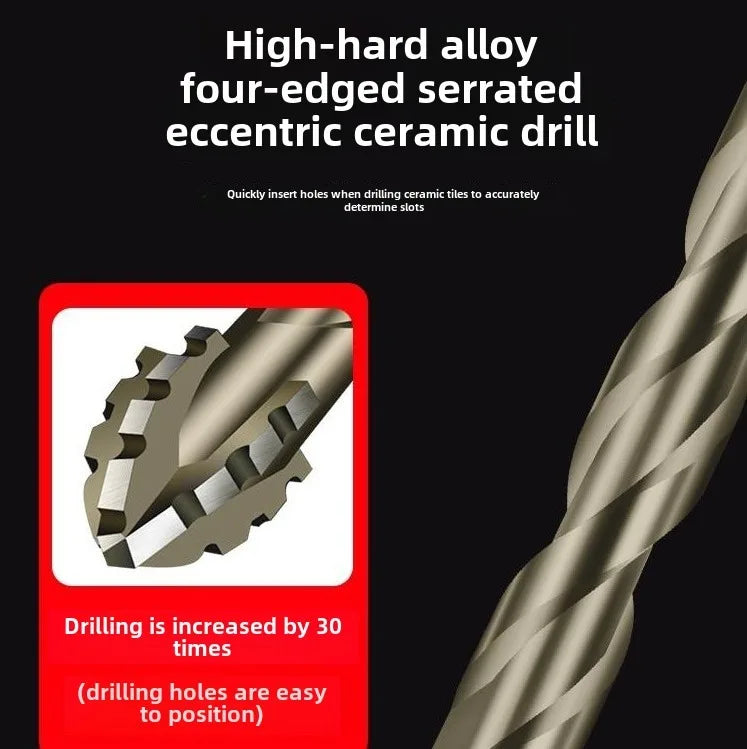 High-Four-edged serrated eccentric drill for dry drilling of ceramic tiles, glass, marble, concrete, stainless steel drill bits