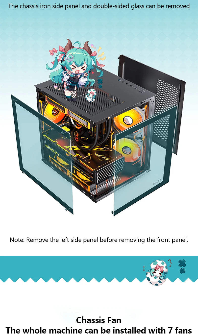 PADO YL Pc Case Sea view Room M-ATX Desktop Computer Main Chassis Without A-pillar Double-Sided Tempered Glass PC gamer cabinet