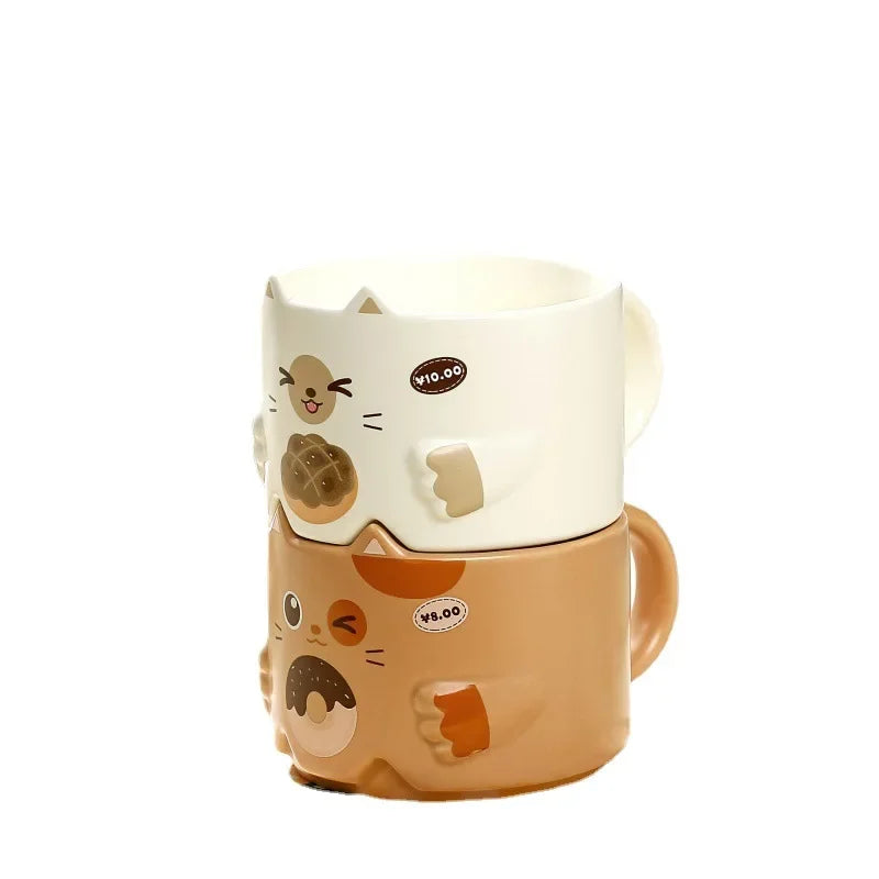 Creative Ceramic Cat Mug Cartoon Stacked Pair Cup High Temperature Resistant Household Children's Drinking Coffee Cup