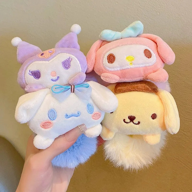 Sanrio Plush Scrunchie Anime Melody Kuromi Cinnamoroll Lady Tie Hair Rubber Band Headdress Girl Hair Accessories Kawaii Hairband