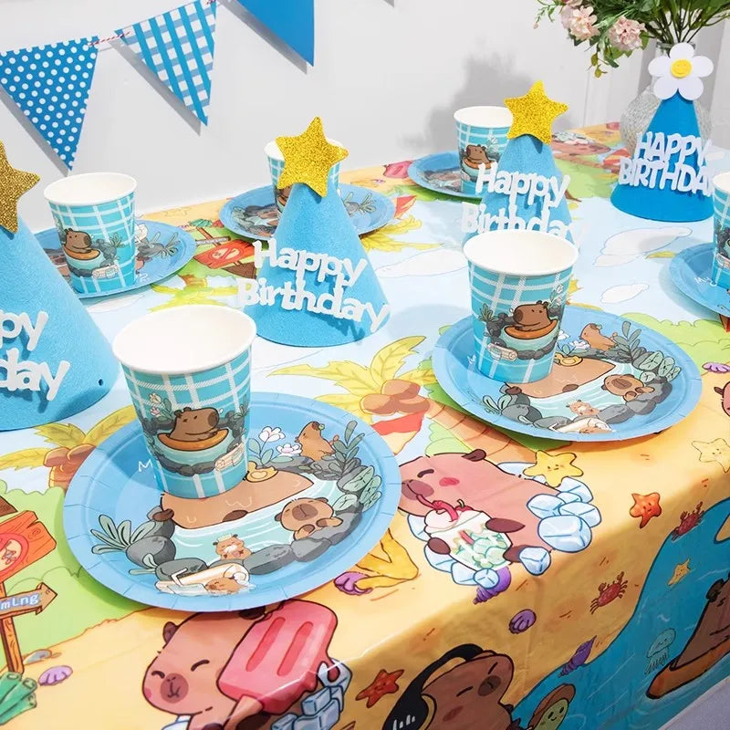 Capybara Birthday Party Decorations Tableware Set Cups Plates Napkins Tablecloth Straws Capybara Balloons Toy Girls Party Favors