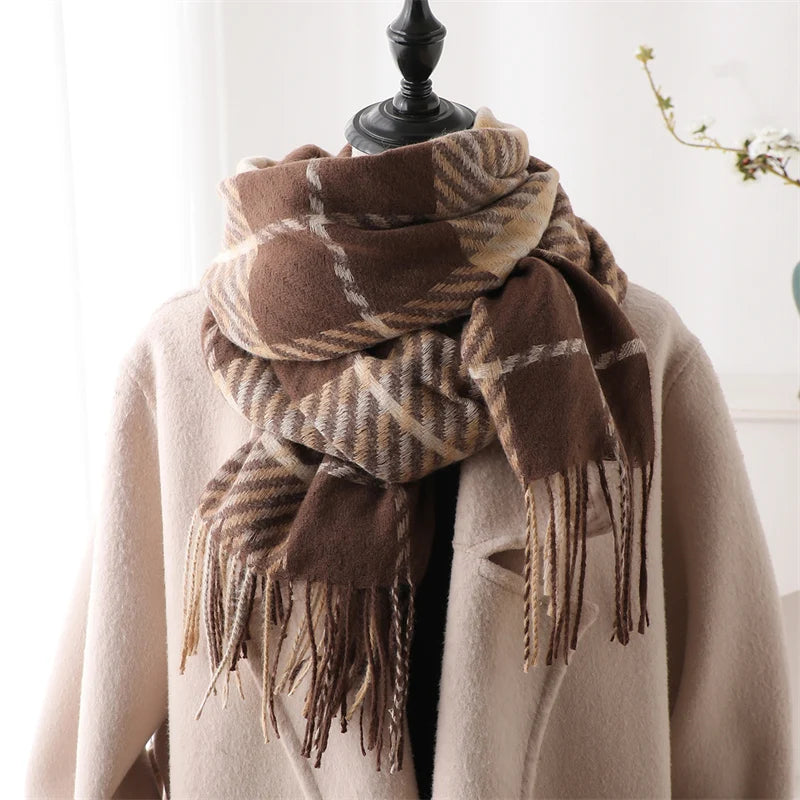 Warm Cashmere Blanket Women Travel Winter Scarf Fashion Plaid Pashmina Thick Shawl Wraps With Tassel Casual Bufanda Poncho New