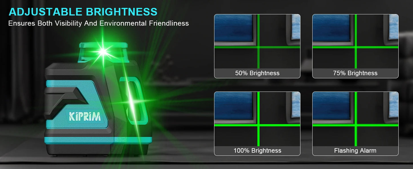 Kiprim Laser Level 2 Lines/5 Lines 360 Automatic Leveling Level Construction Tool Equipment Green Light Professional Cross Laser