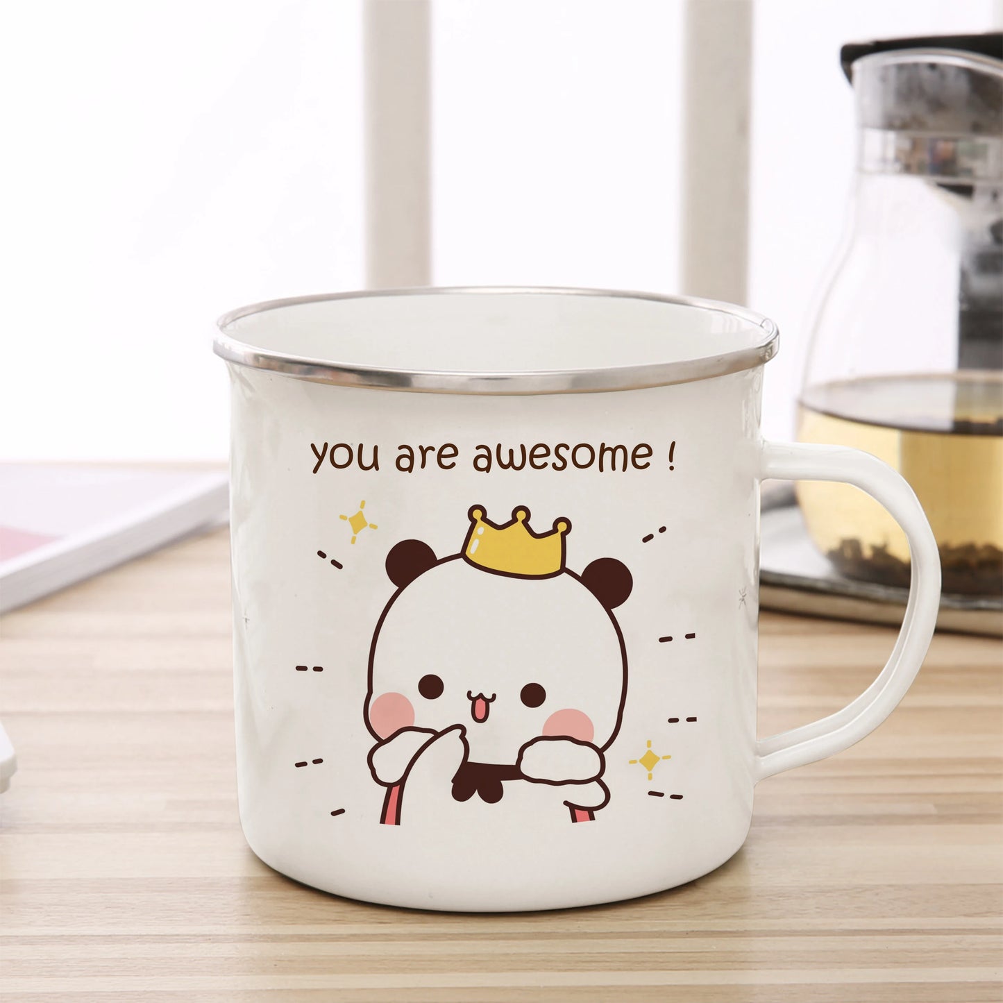Cartoon Milk Mocha Bear Boob and Doodle Enamel Cup Coffee Tea Cup Cute Animal Breakfast Dessert 11oz Milk Water Cup Couple Gift