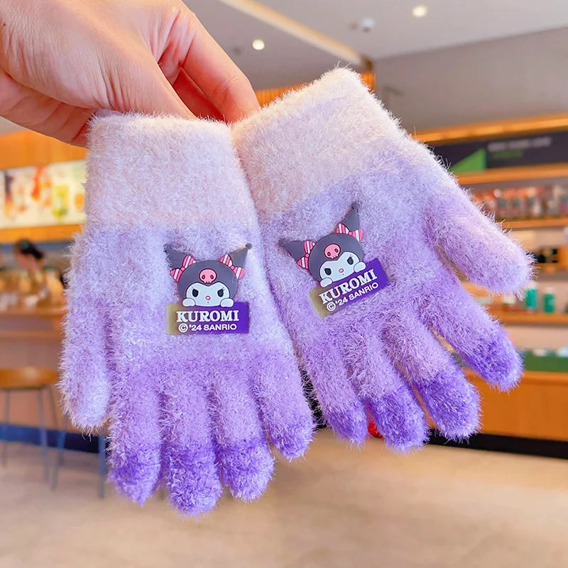 Sanrio Gloves Kawaii My Melody Kuromi Cold-Proof Winter Finger Gloves Plush Screen Touch Warm Children Toddler Christmas Gifts