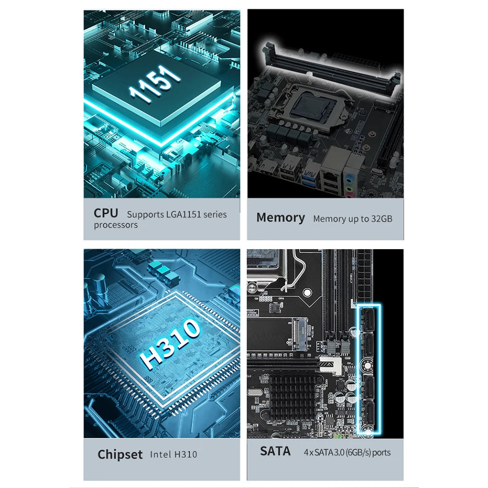 H310 Motherboard LGA 1151 Support Dual Channels DDR4 NVME M.2 Placa Mae Mother Board Micro-ATX DDR4 RAM Memory USB3.0 Mainboard