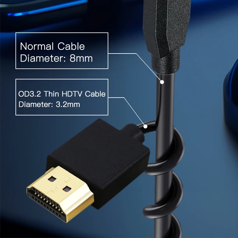Ultra Thin HDTV Cable 4K 60Hz High Speed Slim HDTV 2.0 OD 3.2mm Audio Video Cable 1m 1.5m 2m 3m 5m for HDTV Laptop Projector