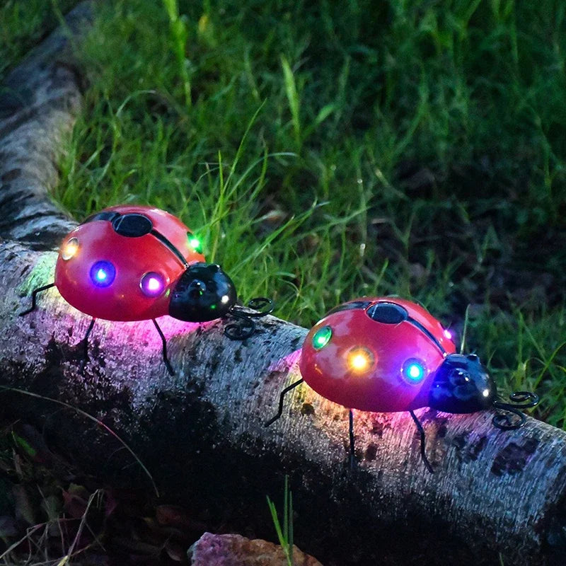 Solar Ladybug Light Outdoor Waterproof LED Garden Decor Wall Hanging Lawn Pathway Landscape Lighting for Yard Patio Statue