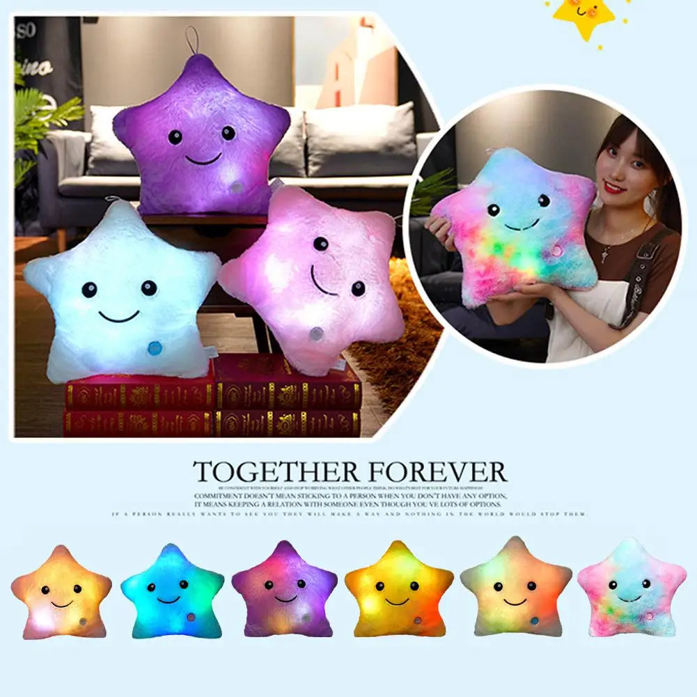 Luminous Star Pillow Stuffed Plush Glowing Colorful Stars Cushion Led Light Toys Gift Creative Toy For Kids (Exclude Battery)