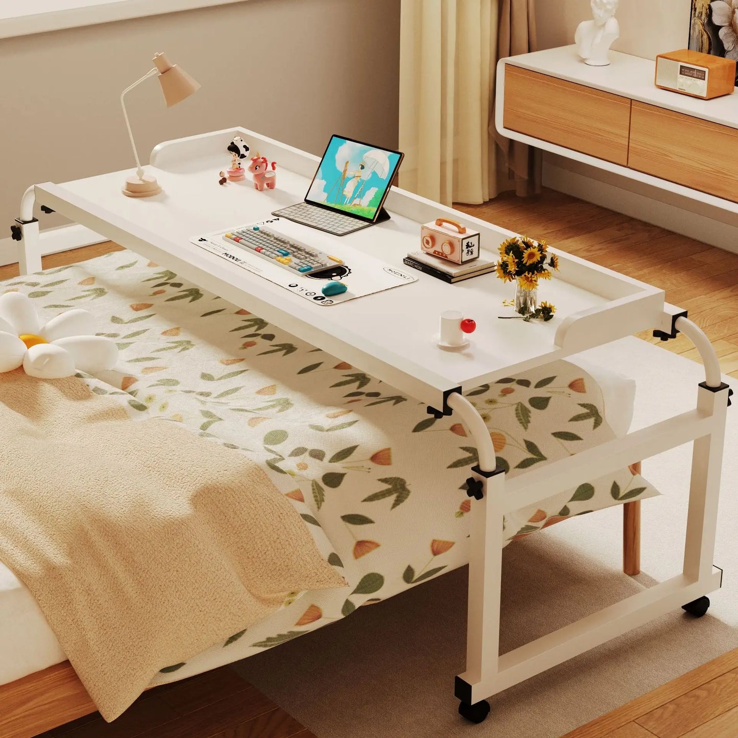 Laptop Computer Adjustable Height And Length Living Room Bedroom Movable Desk Overbed Table