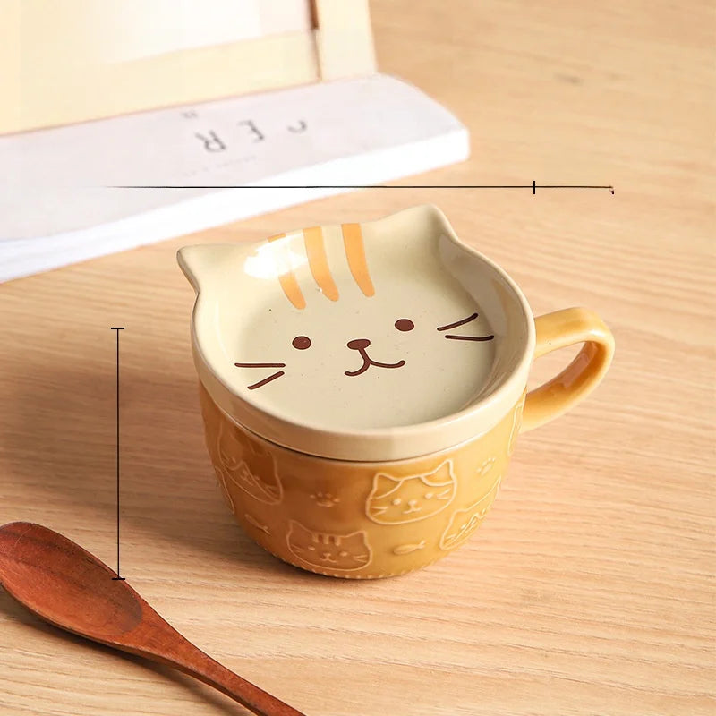 Japanese Sle Cerc Couple Mugs with Lid Dog And  Design Breakfast Cups Hand-Painted Animal Patterns 350ml Capaci