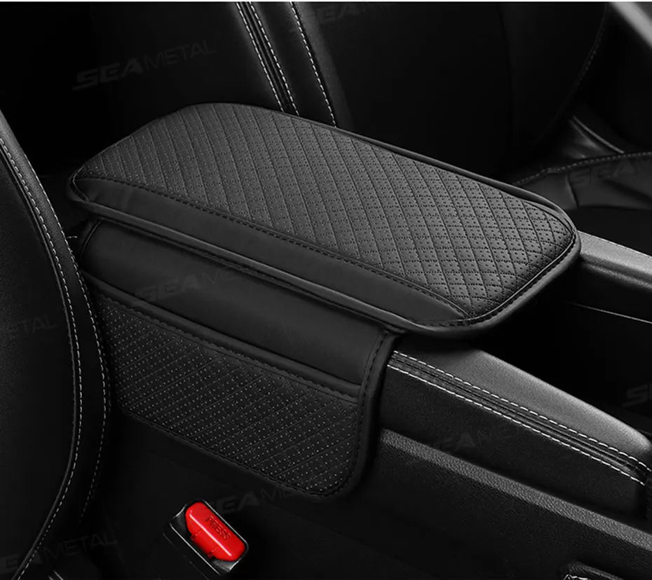 BLALION Leather Car Armrest Box Pad Memory Foam Center Console Arm Rest Protector Cover with Storage Pocket Elbow Rest Cushion