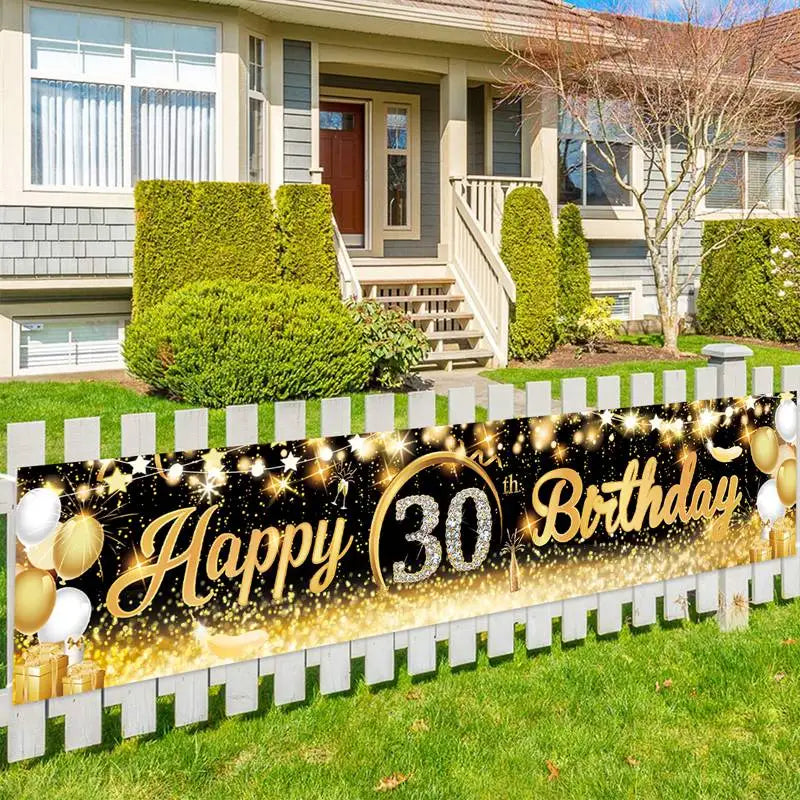 Happy 40 50 60 Birthday Banners 40th 50th 60th Birthday Party Decor Adults Black Gold Birthday Banner Party Supplies