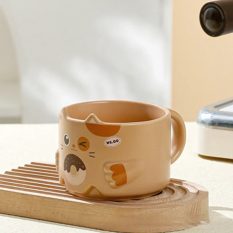 Creative Ceramic Cat Mug Cartoon Stacked Pair Cup High Temperature Resistant Household Children's Drinking Coffee Cup