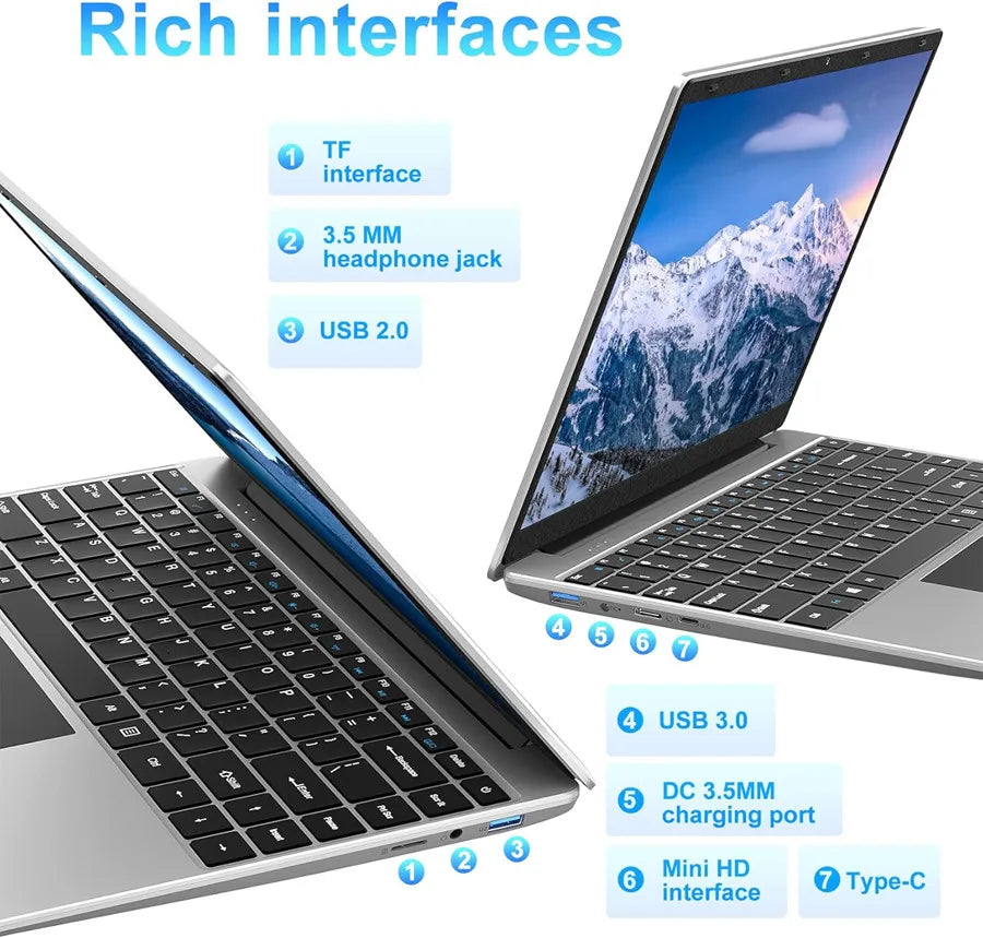 14 Inch  Windows 11 Computer Laptop PC 12GB LPDDR4 RAM 256GB SSD ROM  4-Core Processor WIFI 1080p FHD IPS Screen with Celeron
