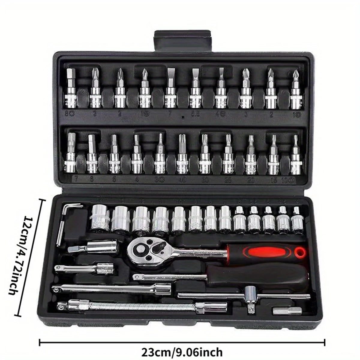 46pcs Car Repair Tool Kit 1/4-Inch Socket Set Car Repair Tool Ratchet Torque Wrench Combo Auto Repairing Set Mechanic Tool