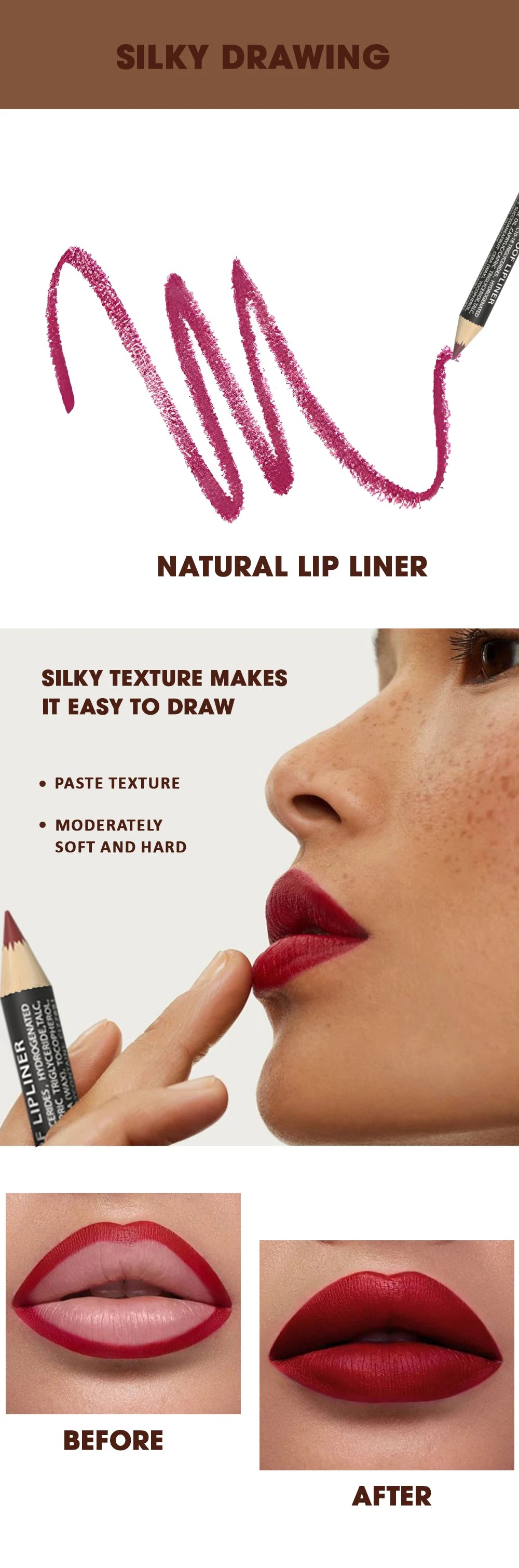 Rozza Waterproof Lip Liner Pencil Set, Weightless Precise Liner with Super Soft Blendable Texture Matte Soft