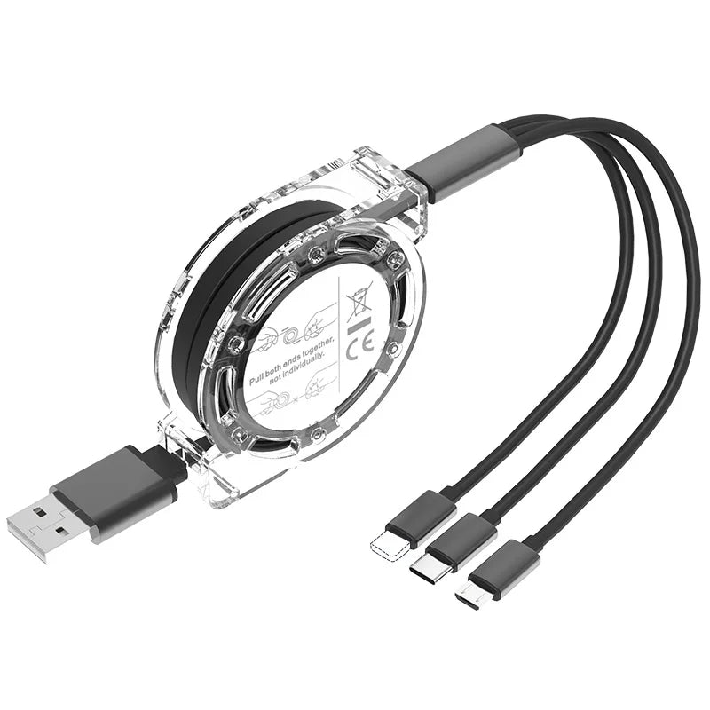3 in 1 Retractable Data USB Cable for iPhone Charger Fast Wire Charging Cable For Android Phone Type C Xiaomi Huawei Samsung