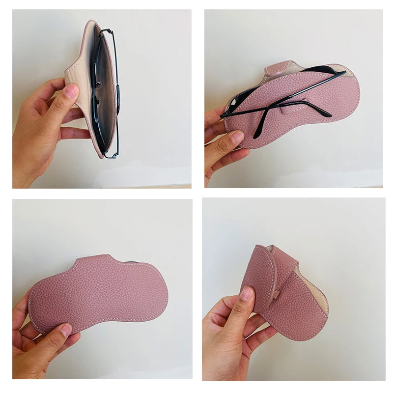 PU Leather Portable Glasses Bag Sunglasses Storage Bags Men and Women Car Glasses Protective Cover Anti-crushing Glasses Clip