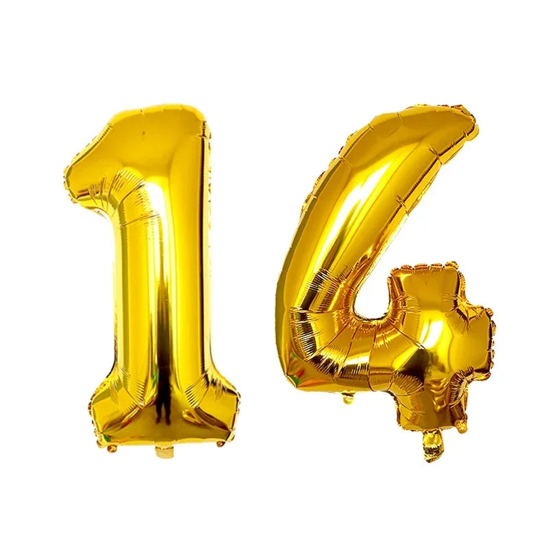 2Pcs 32 Inch Gold Silver Black Blue Red Helium Foil Number Balloon 10 11 12 13 14 15 Happy Birthday Party Decoration Supplies