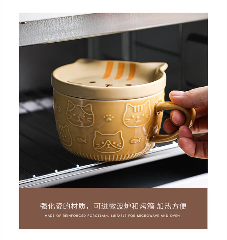 Japanese Ceramic Cartoon Animal Mug Cute Home Breakfast Mug Office Coffee Mug Couple Water Cup With Lid