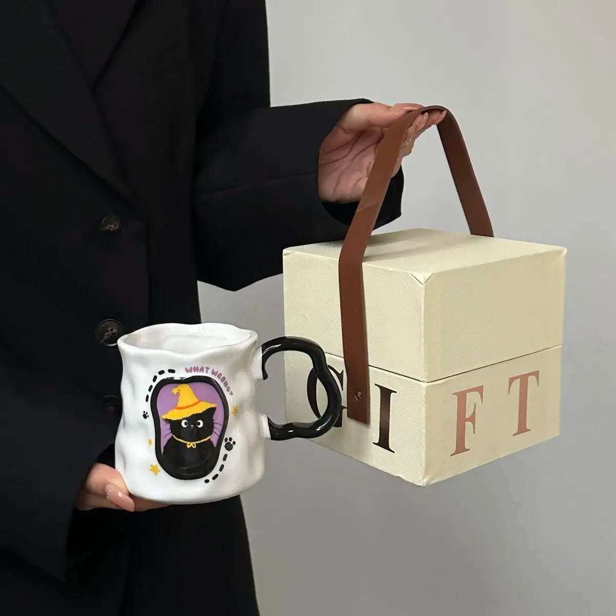 Irregular Cat Ceramic Mug, Birthday Gift Cup for Girlfriends and Girls, Creative Party Souvenir Gift Box Packaging Drinkware