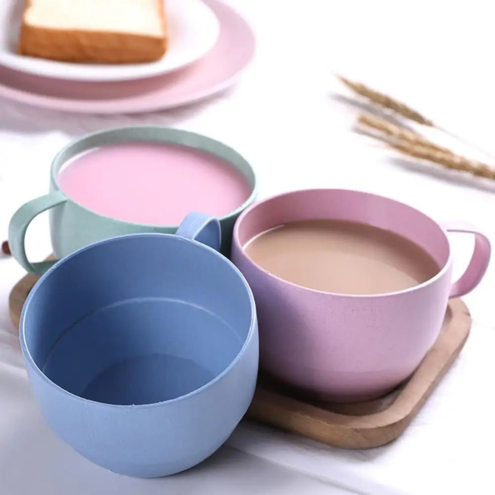 1 pcs Wide Mouth Reusable Kitchen Supplies with Handle Eco-friendly Drinking Cup Wheat Straw Cup Drinkware Coffee Mug