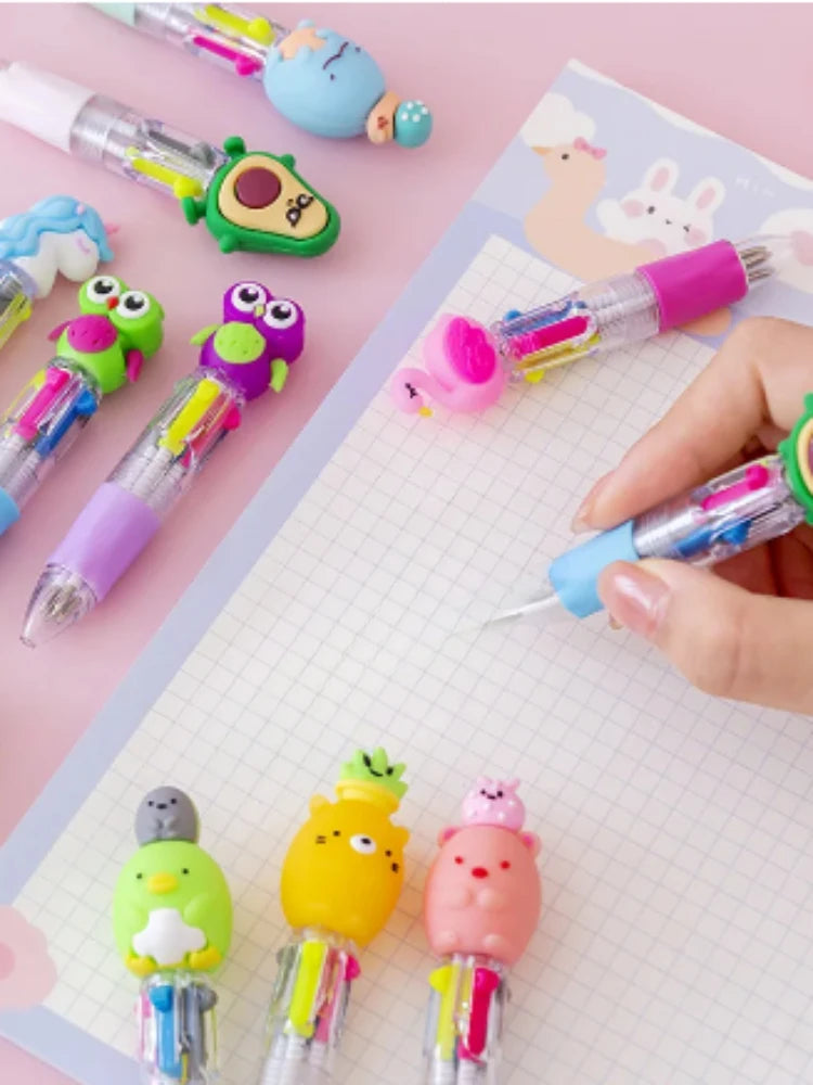 20Pcs/Lot Cute Cartoon 4 Color Mini Ballpoint Pen KawaiiUnicorn Flamingo Retractable Stationery Gift SchooOoffice Supplies