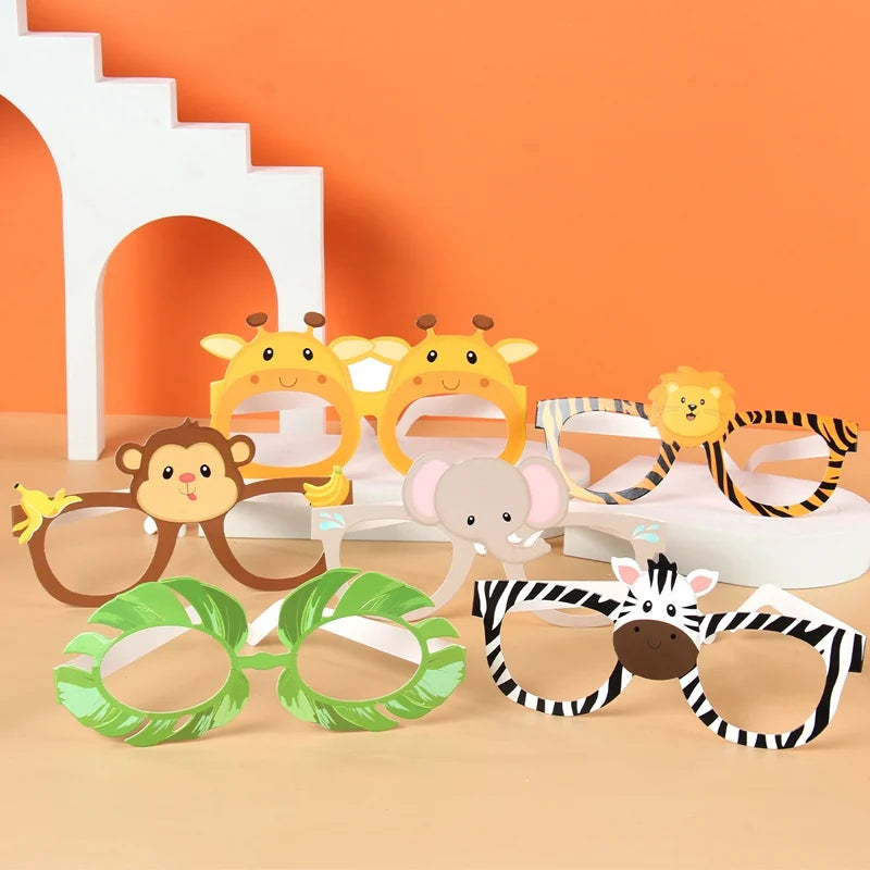 6pcs Paper Glasses Jungle Animals Birthday Party Decoration Kid Funny Masks Safari Theme Animal Party Supplies Photo Baby Shower