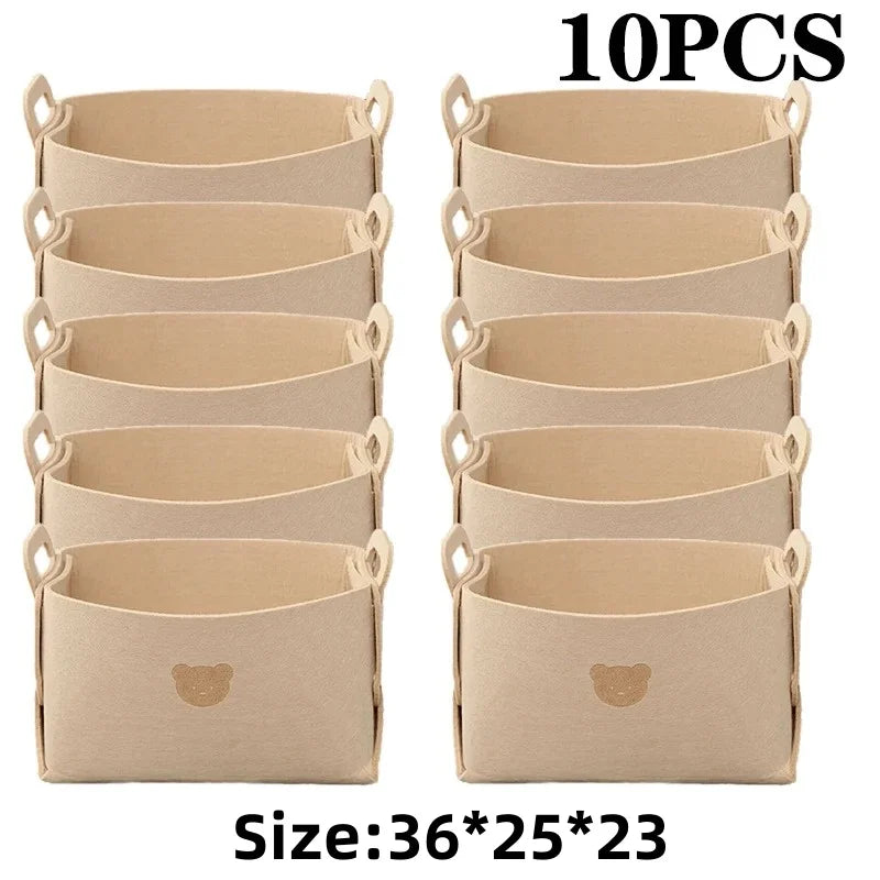1-10PCS Bear Felt Snacks & Toys Storage Basket Large Capacity Collapsible Clothes Storage Box Desktop Sundry Organiser