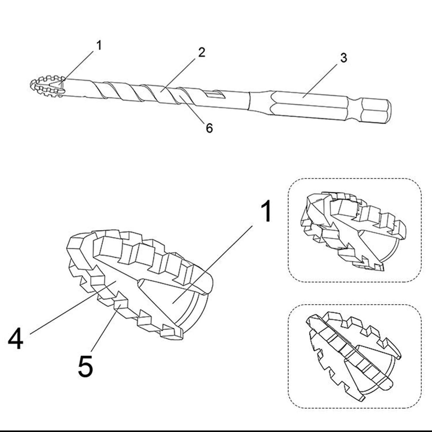 High-Four-edged serrated eccentric drill for dry drilling of ceramic tiles, glass, marble, concrete, stainless steel drill bits