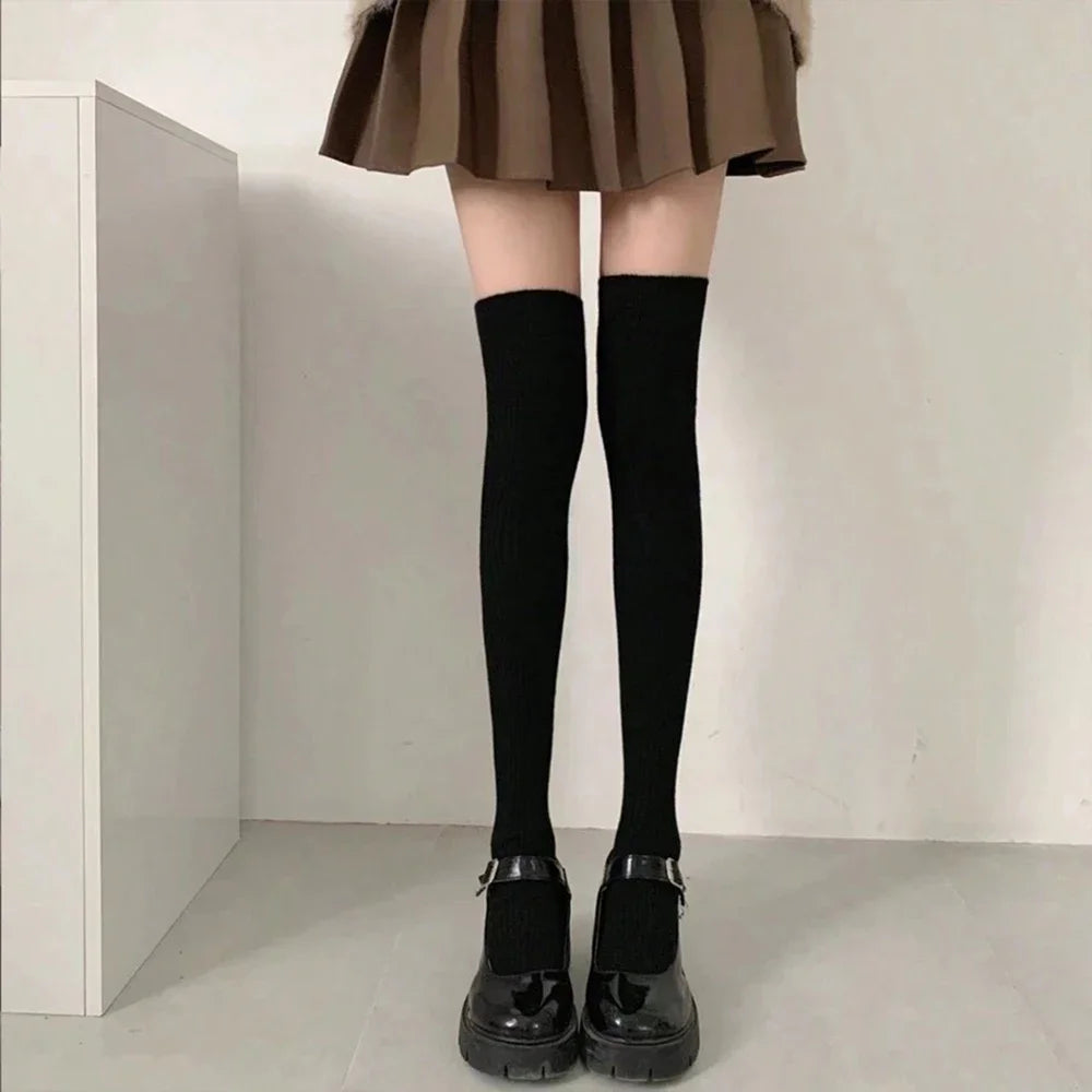 1/3 Pairs Women Classic Striped Knee High Stockings Fashionable Versatile Black White Gray Solid Color Comfortable Stockings ﻿