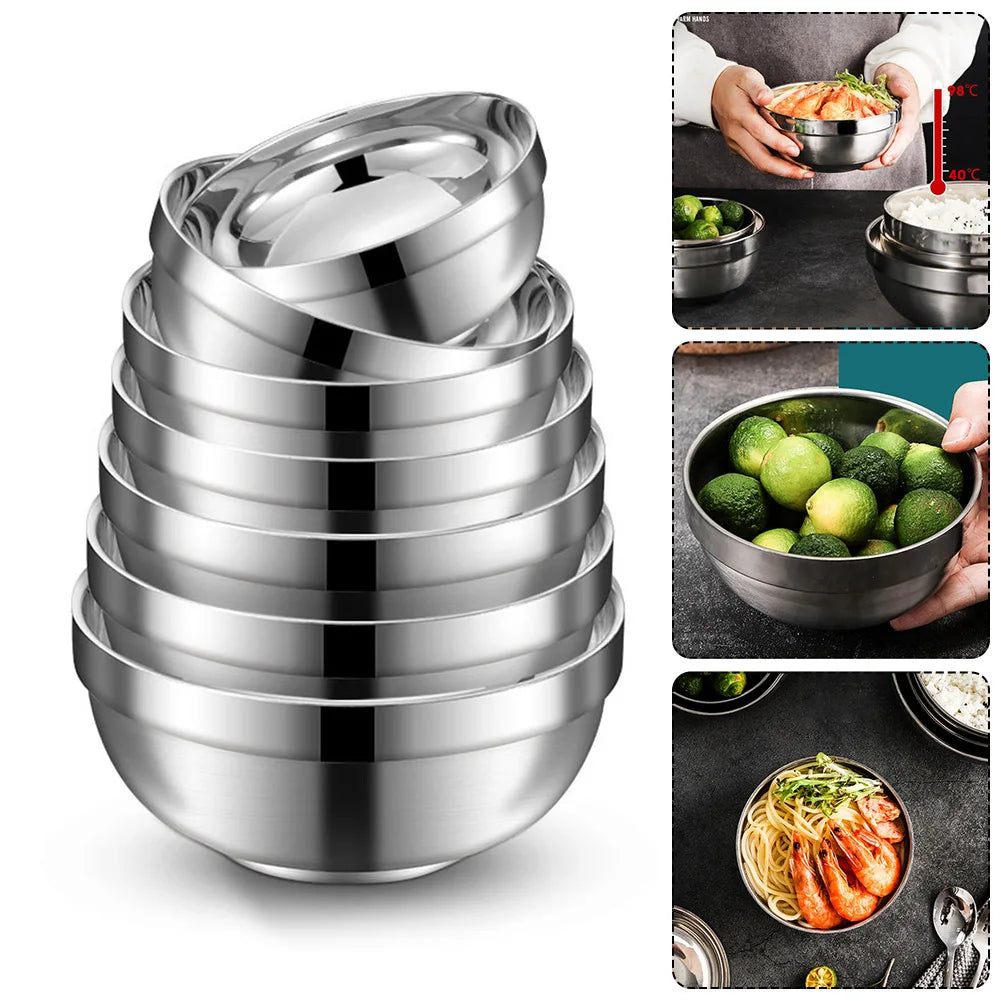 Stainless Steel Bowl Double Layer Thickening Bowl For Family Kitchens Outdoor Picnics Salad Bowl Deep Dish Tableware