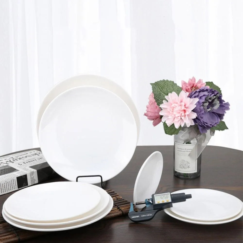 Household Round Melamine White Dish Fall-resistant Imitation Porcelain White Disc Unbreakable Durable Dinner Plate Dessert