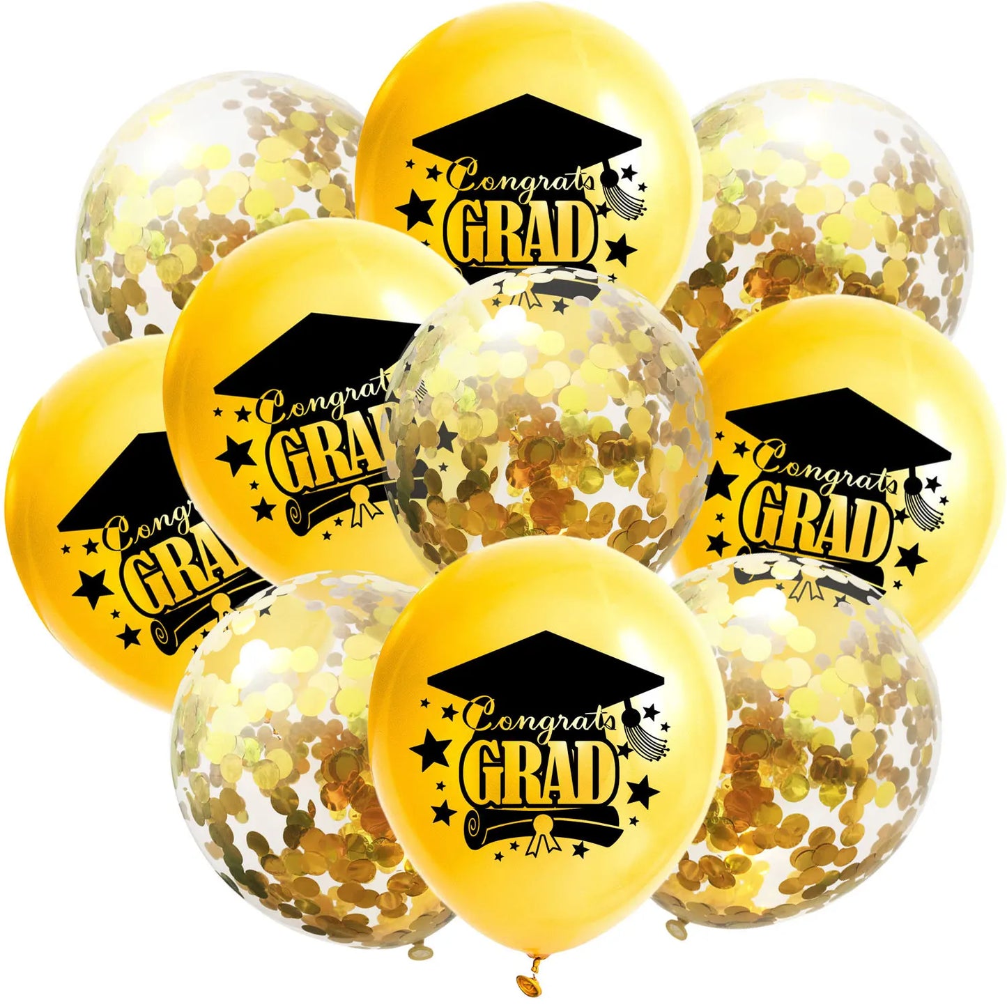 10pcs Congratulation Balloons Gold Black Latex Balloon with Confetti Graduation Party Decoration Supplies 2024 Grad Gift