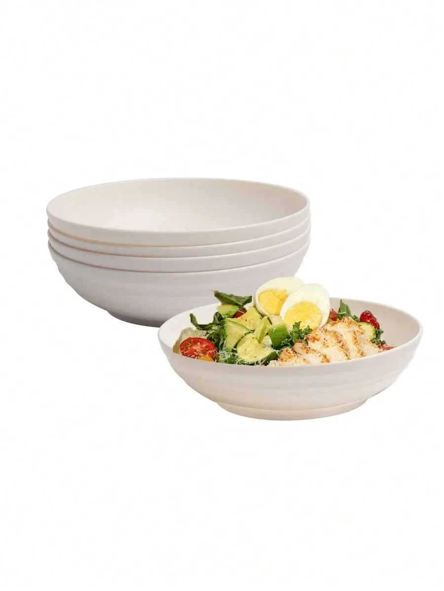 4/8/12pcs  Plastic beige large bowl, large salad cereal bowl reusable, microwave and dishwasher safe