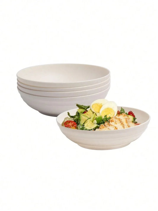 4/8/12pcs  Plastic beige large bowl, large salad cereal bowl reusable, microwave and dishwasher safe