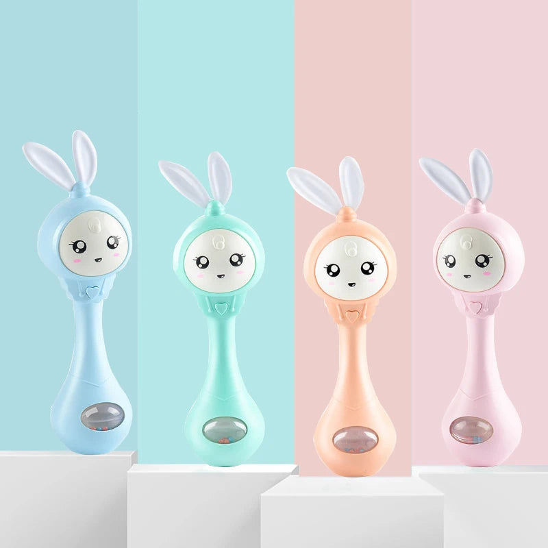 Baby Music Flashing Rattle Toys Rabbit Teether Hand Bells Mobile Infant Stop Weep Tear Rattles Newborn Early Educational Toy 18M